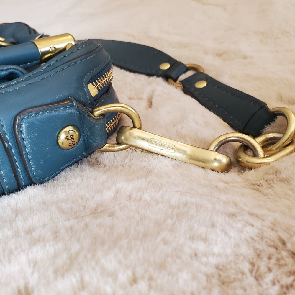 Coach Authentic Leather Satchel Teal Blue Gold Hardware 2009 w/ Certificat - Picture 8 of 16